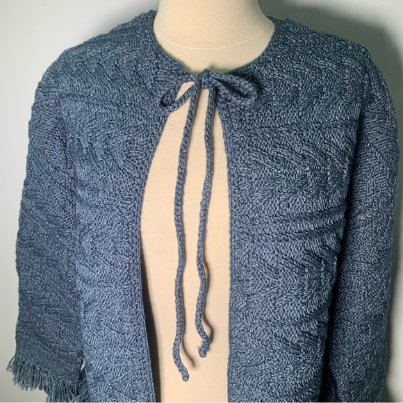 Current Elliott Blue Cable Knit Fringe Sweater Open Front, New w/ Tags, Size 1 - Picture 3 of 14